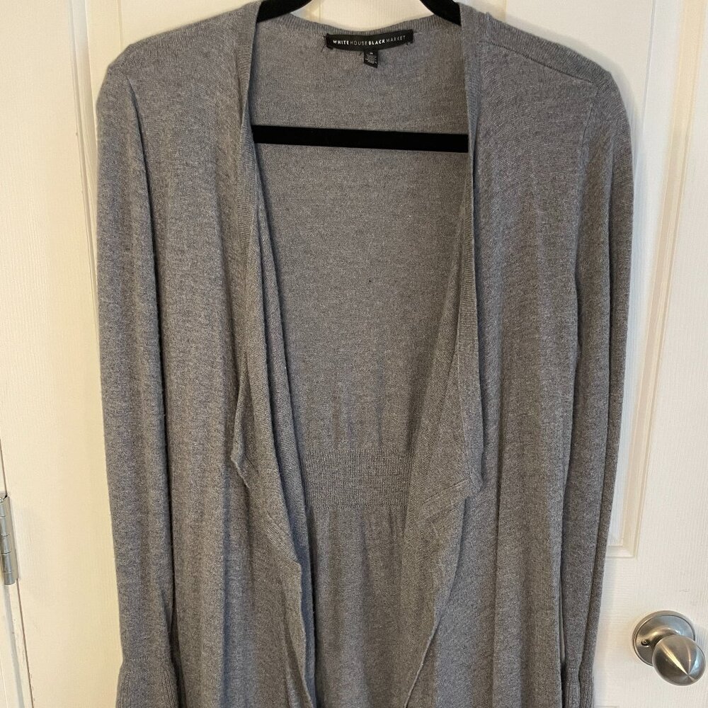 Gray long cardigan sweater from White House Black Market (WHBM)